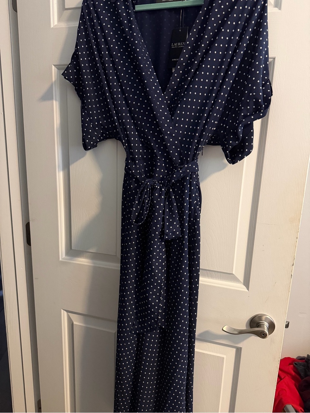 Lauren Ralph Lauren Navy Polka Dot Wrap Dress